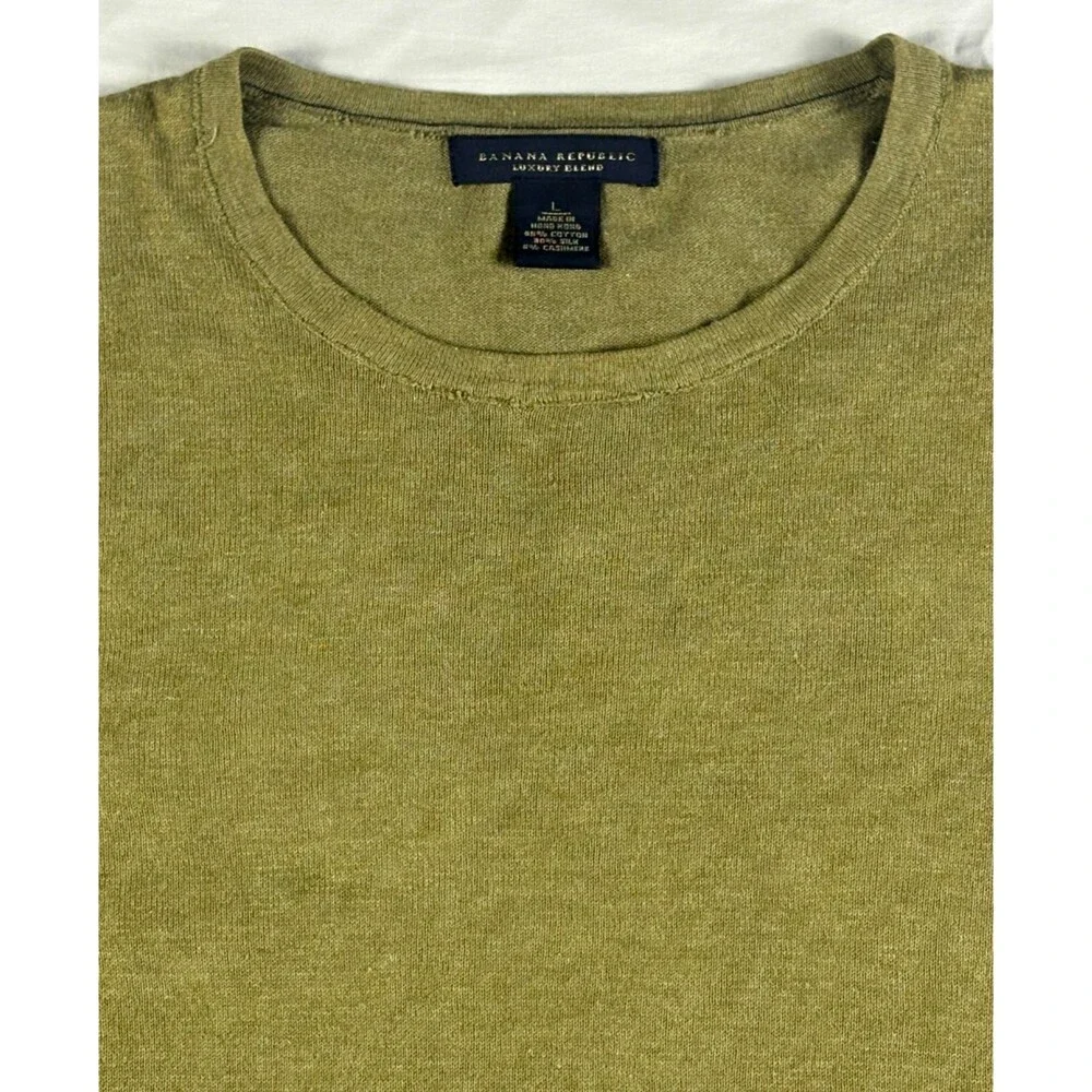 Banana Republic Mens Luxury Blend Sweater L Green Silk Cashmere Cotton Crewneck
